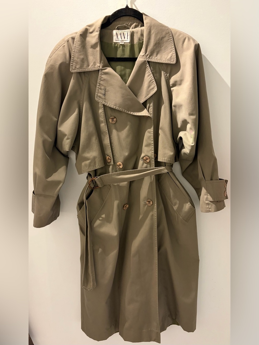 Vintage XXVI Sage Green Trench Coat | Minimalist Double Breasted Duster | 90s - Picture 2 of 4